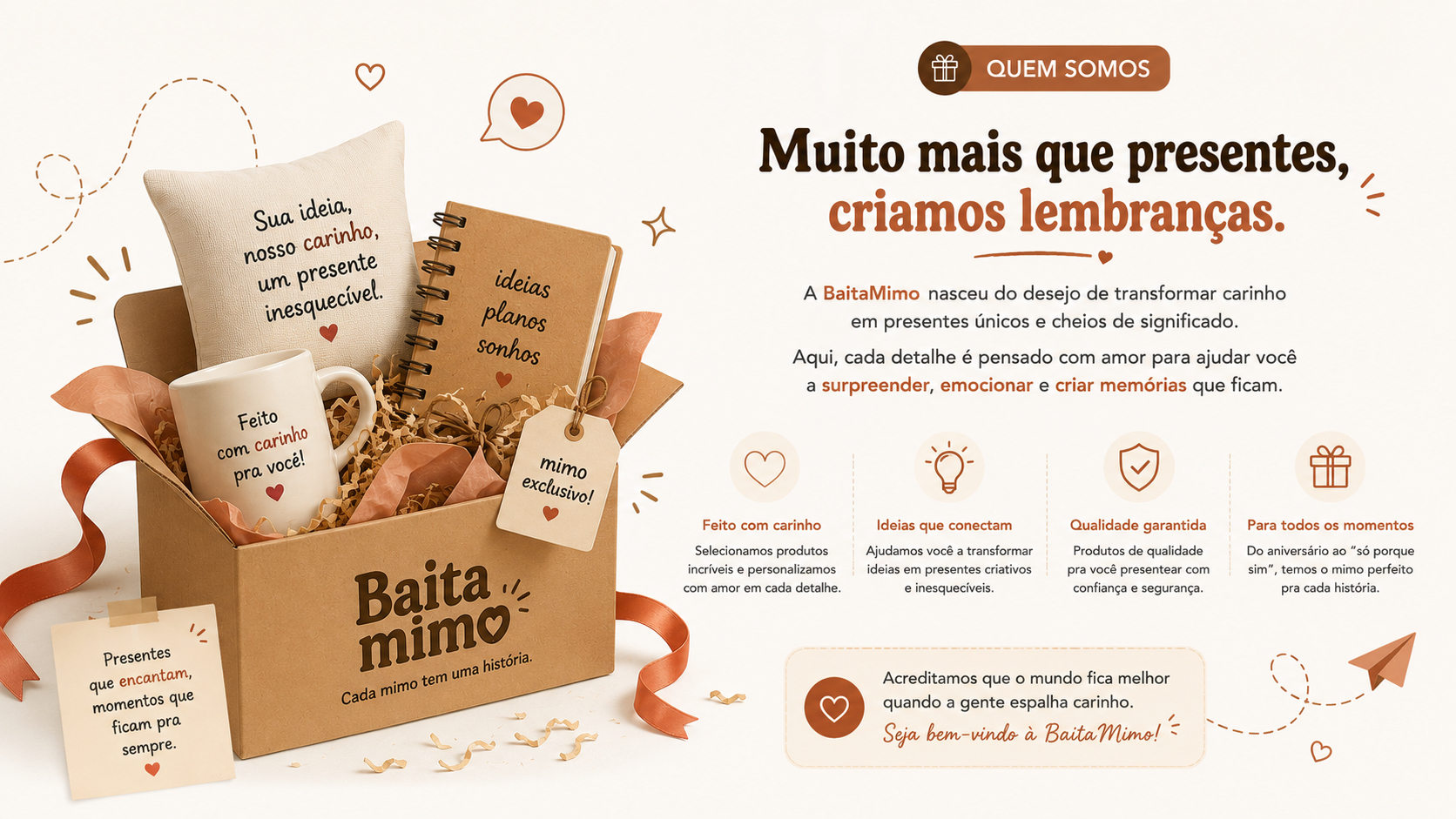 Caixa Baita Mimo com almofada, caneca e caderno personalizados
